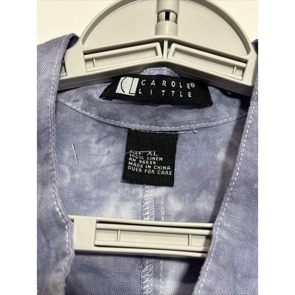 Carole Little 100% Linen Tie Dye Safari Vest Womens Size XL Button Front Pockets